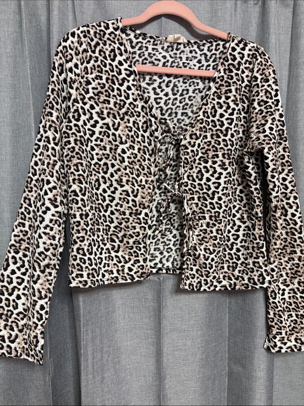 Leopard Print Cropped Lace-Up Women's Flare Long Sleeve
